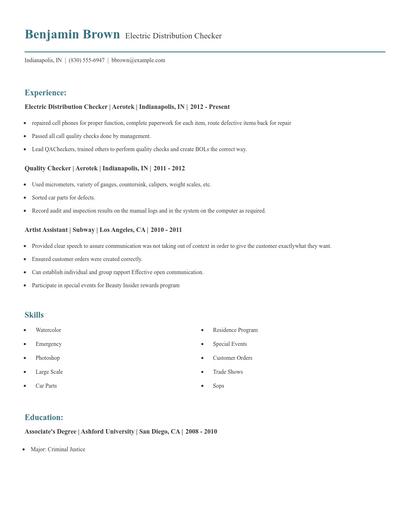 Electric Distribution Checker Resume