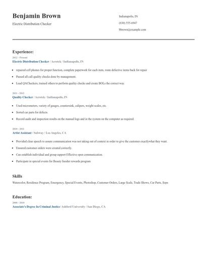 Electric Distribution Checker Resume