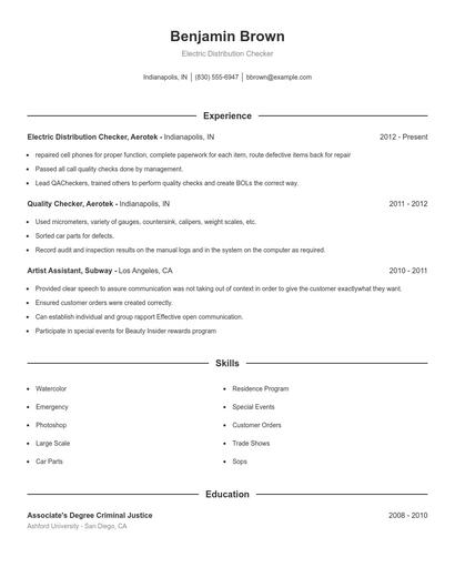 Electric Distribution Checker Resume
