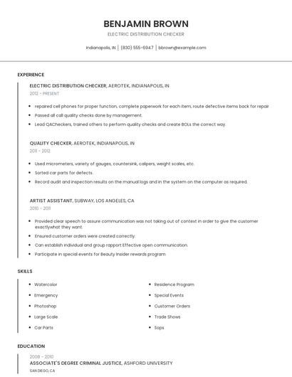 Electric Distribution Checker Resume