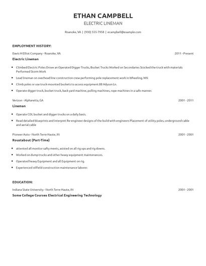 Electric Lineman Resume