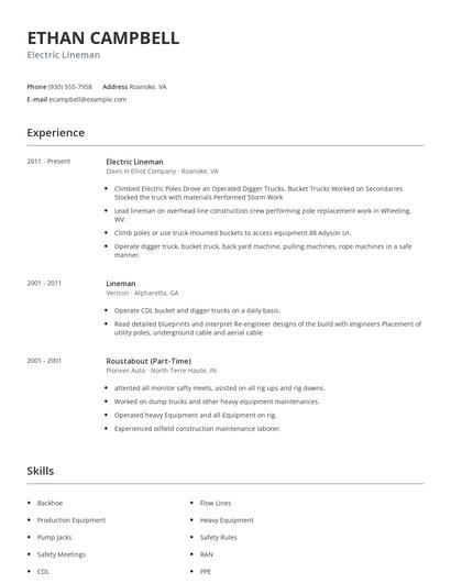 Electric Lineman Resume