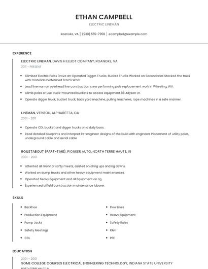 Electric Lineman Resume