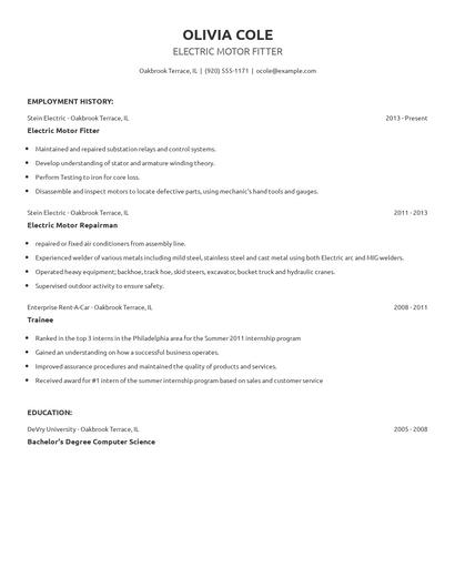 Electric Motor Fitter Resume