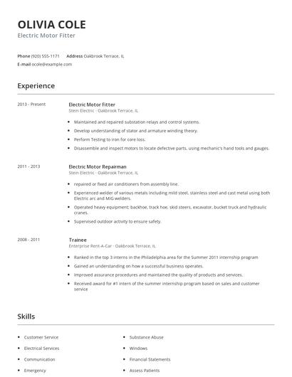 Electric Motor Fitter Resume