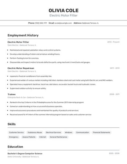 Electric Motor Fitter Resume