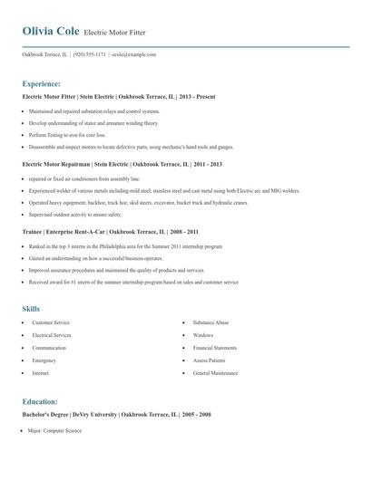 Electric Motor Fitter Resume