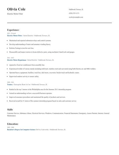 Electric Motor Fitter Resume