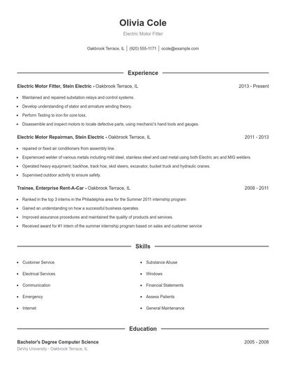 Electric Motor Fitter Resume
