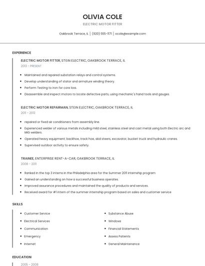 Electric Motor Fitter Resume
