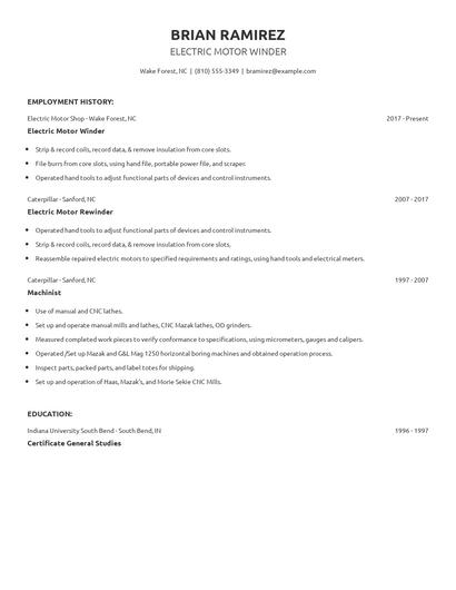 Electric Motor Winder Resume
