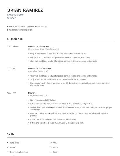 Electric Motor Winder Resume