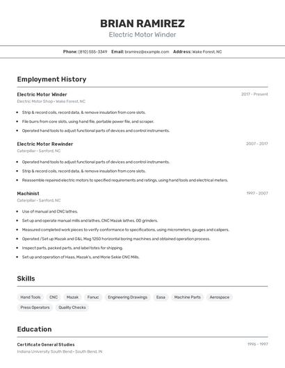 Electric Motor Winder Resume