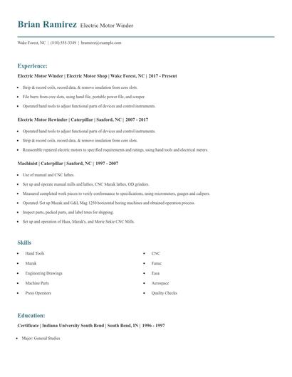 Electric Motor Winder Resume