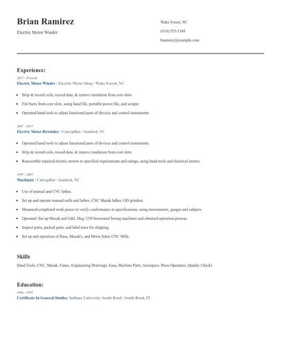 Electric Motor Winder Resume