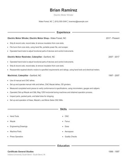 Electric Motor Winder Resume