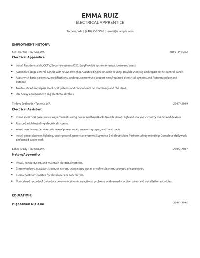 Electrical Apprentice Resume