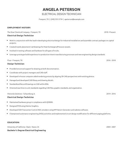 Electrical Design Technician Resume