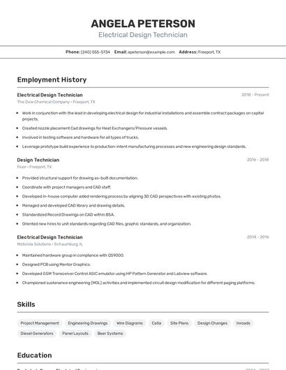 Electrical Design Technician Resume