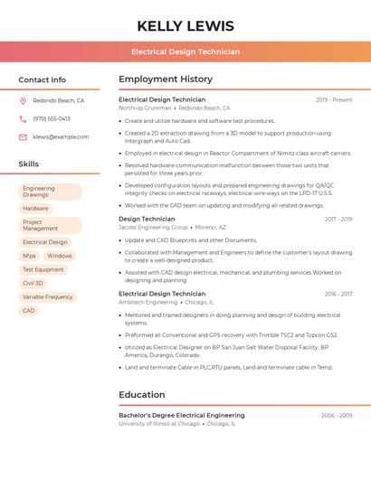 Electrical Design Technician Resume