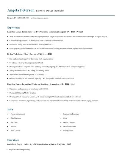 Electrical Design Technician Resume