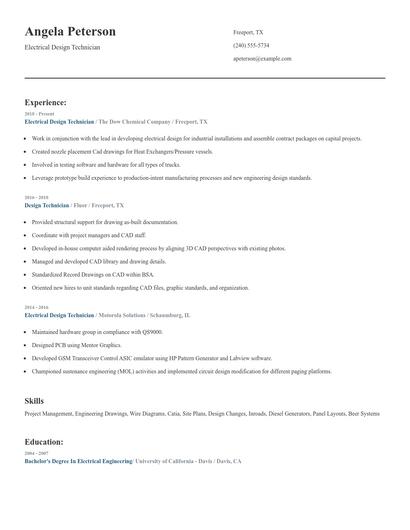 Electrical Design Technician Resume