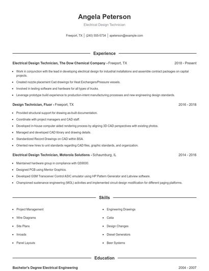 Electrical Design Technician Resume