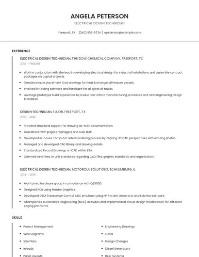 Electrical Design Technician Resume