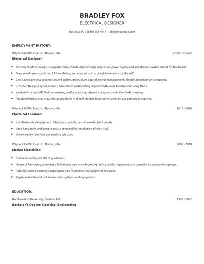 Electrical Designer Resume