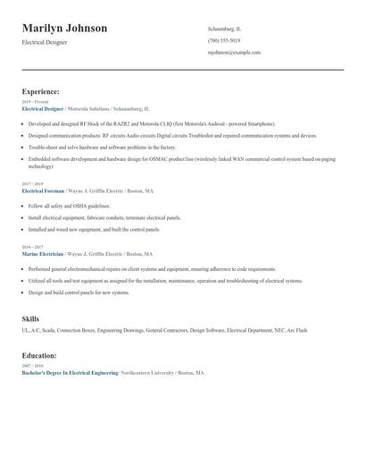 Electrical Designer Resume