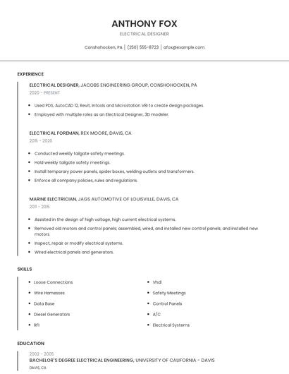 Electrical Designer Resume