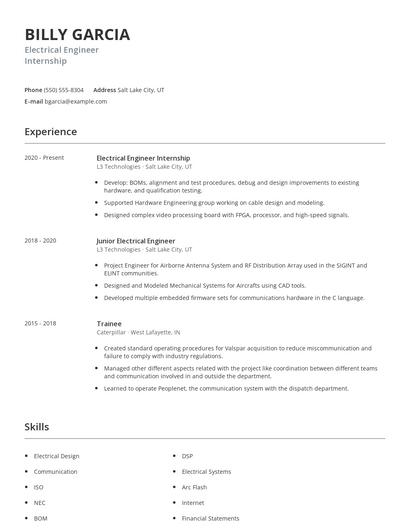 Electrical Engineer Internship Resume