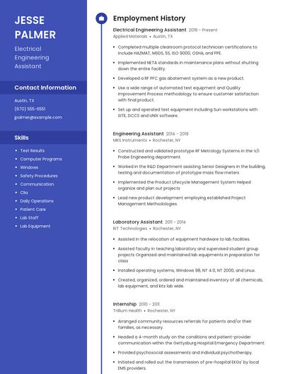 Electrical Engineering Assistant Resume