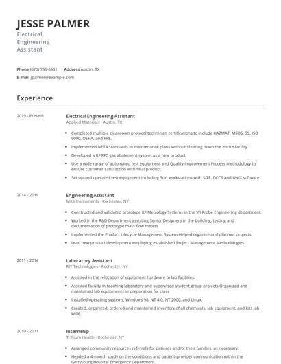 Electrical Engineering Assistant Resume