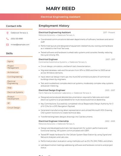 Electrical Engineering Assistant Resume