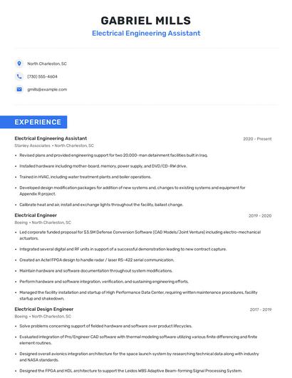 Electrical Engineering Assistant Resume