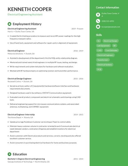 Electrical Engineering Assistant Resume
