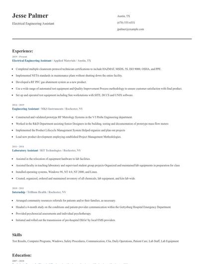Electrical Engineering Assistant Resume