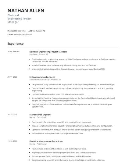 Electrical Engineering Project Manager Resume