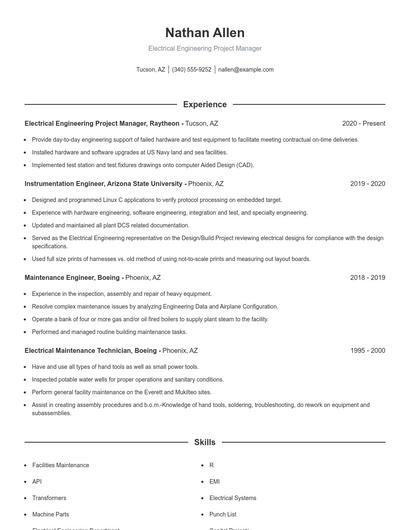 Electrical Engineering Project Manager Resume