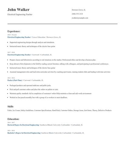 Electrical Engineering Teacher Resume