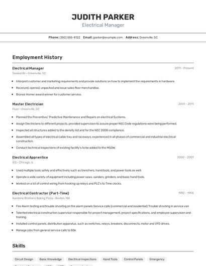 Electrical Manager Resume
