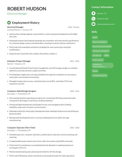 Electrical Manager Resume