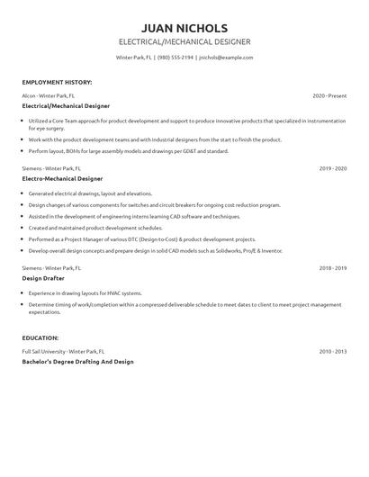 Electrical/Mechanical Designer Resume