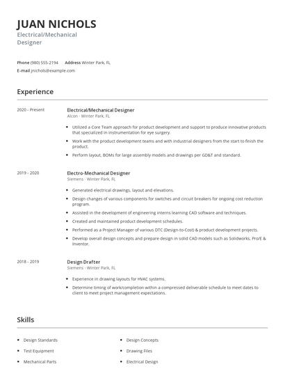 Electrical/Mechanical Designer Resume