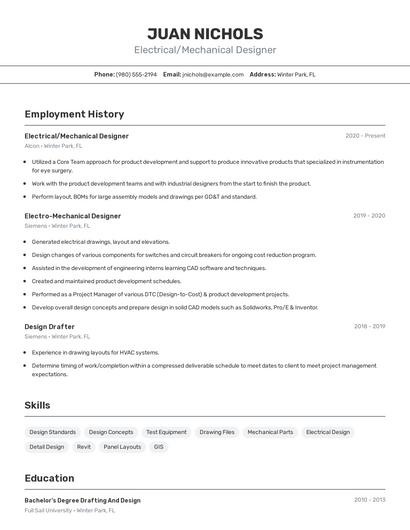 Electrical/Mechanical Designer Resume