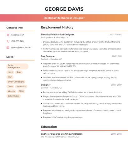 Electrical/Mechanical Designer Resume