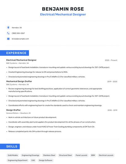 Electrical/Mechanical Designer Resume
