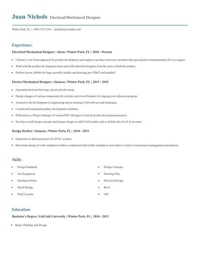 Electrical/Mechanical Designer Resume