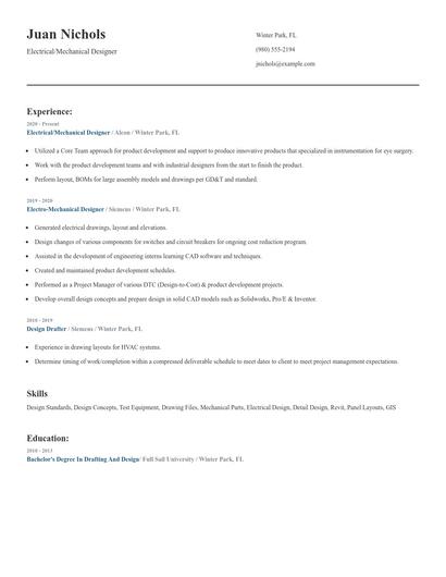 Electrical/Mechanical Designer Resume